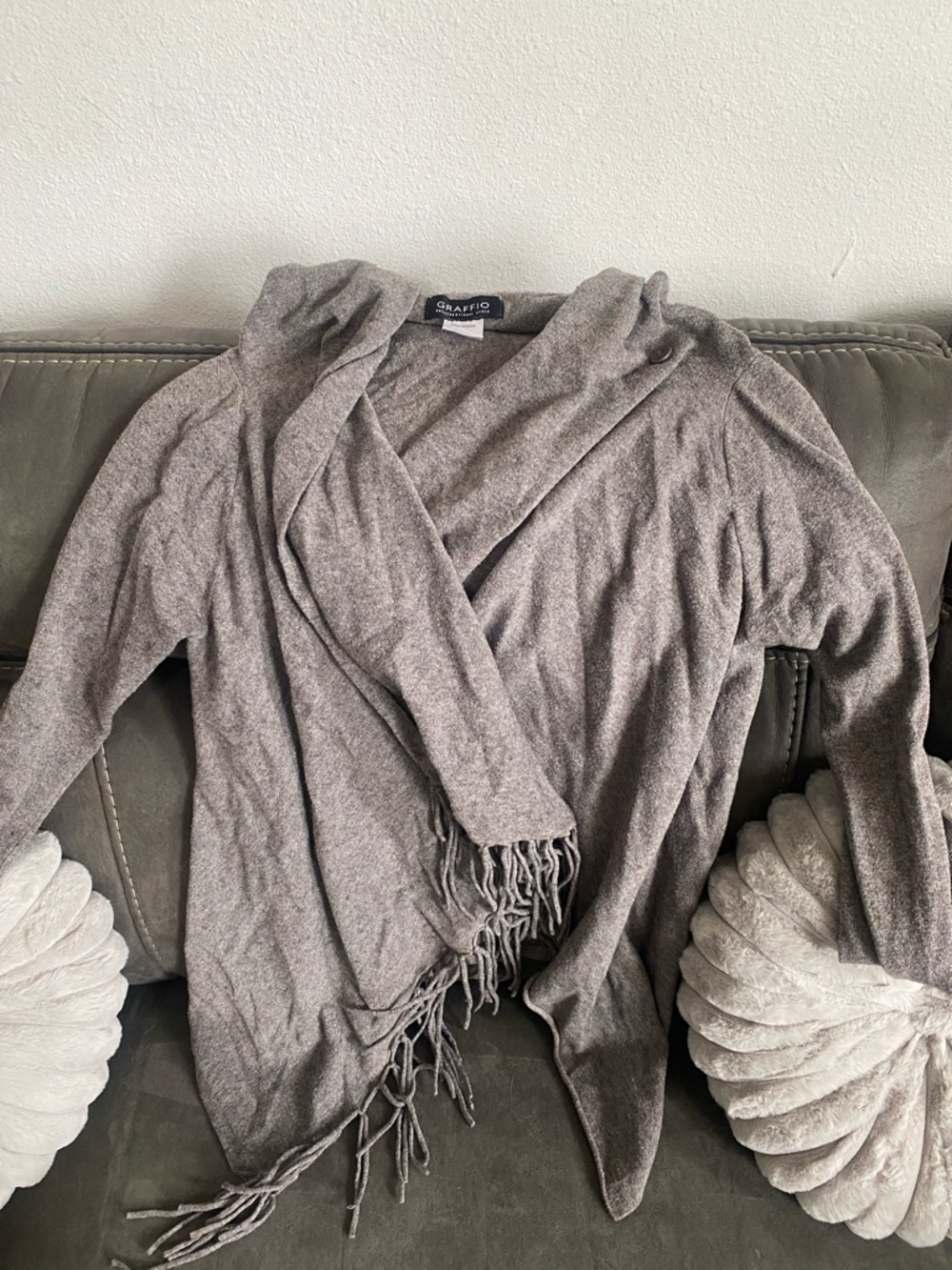 Graffio Taupe Fringe Open Front Cardigan